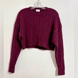 Aritzia Burgundy Cable Knit Crop Sweater